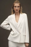 Bhldn Double-breasted Crepe Blazer Jacket In White