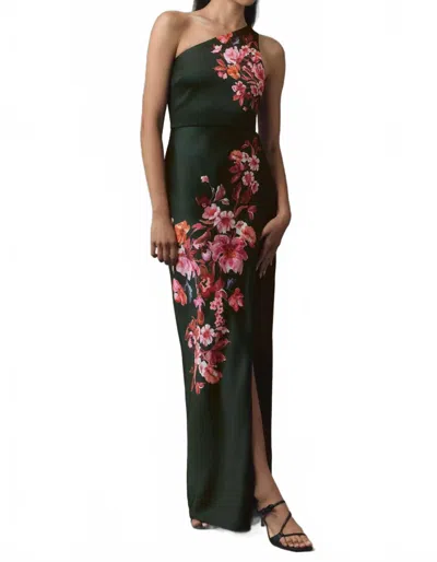 Bhldn Dylan One-shoulder Stretch Satin Maxi Dress In Emerald In Gold