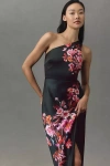 Bhldn Dylan Stretch Satin One-shoulder Side-slit Maxi Dress In Multicolor