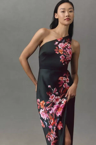 Bhldn Dylan Stretch Satin One-shoulder Side-slit Maxi Dress In Multicolor