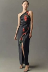 Bhldn Dylan Stretch Satin One-shoulder Side-slit Maxi Dress In Multicolor