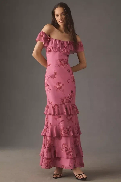 Bhldn Elara Ruffle Chiffon Maxi Dress In Multi