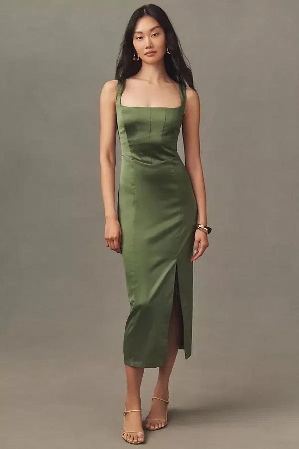 knee length dresses for ladies Wine Corset Sleeveless Front Slit Midi Dress main image 1