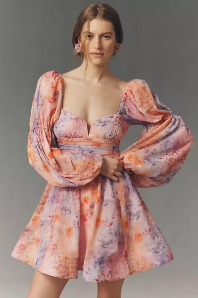 Bhldn Ellie Long-sleeve Sweetheart Mini Dress In Pink