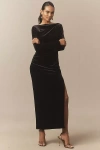 Bhldn Eloise Boat Neck Stretch Velvet Maxi Dress In Black