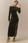 Bhldn Eloise Boat Neck Stretch Velvet Maxi Dress In Green