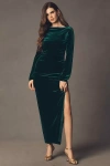 Bhldn Eloise Boat Neck Stretch Velvet Maxi Dress In Green