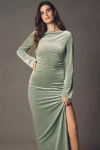 Bhldn Eloise Boat Neck Stretch Velvet Maxi Dress In Green