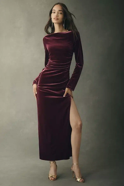 Bhldn Eloise Boat Neck Stretch Velvet Maxi Dress In Multicolor