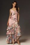 Bhldn Elora Sleeveless V-neck Ruffle Lace Midi Dress In Pink