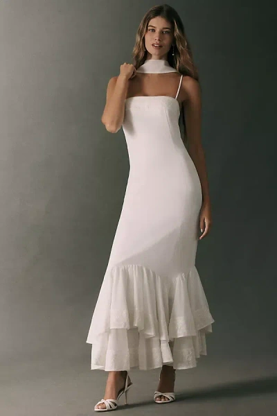 Bhldn Embroidered Strappy Maxi Dress With Scarf In Ivory