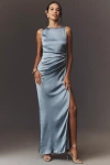 Bhldn Emma High-neck Satin Maxi Gown In Gray