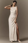 Bhldn Emma High-neck Satin Maxi Gown In Beige