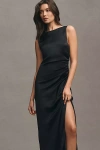 Bhldn Emma High-neck Satin Maxi Gown In Black