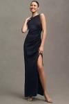 Bhldn Emma High-neck Satin Maxi Gown In Blue