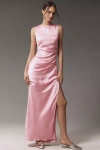Bhldn Francesca High-neck Stretch Satin Maxi Dress In Pink
