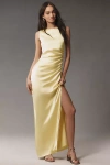 Bhldn Emma High-neck Satin Maxi Gown In Yellow