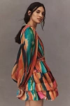 Bhldn Esme V-neck Long-sleeve Wrap Chiffon Mini Dress In Multicolor