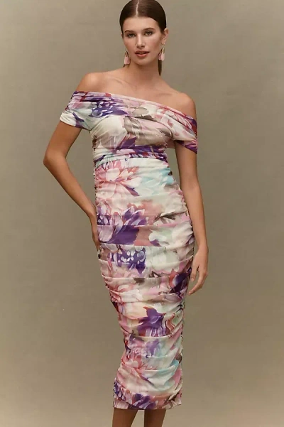 Bhldn Evelyn Stretch Mesh Off-shoulder Maxi Dress In White