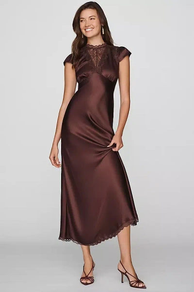 Bhldn Everly Satin Lace Maxi Dress In Brown