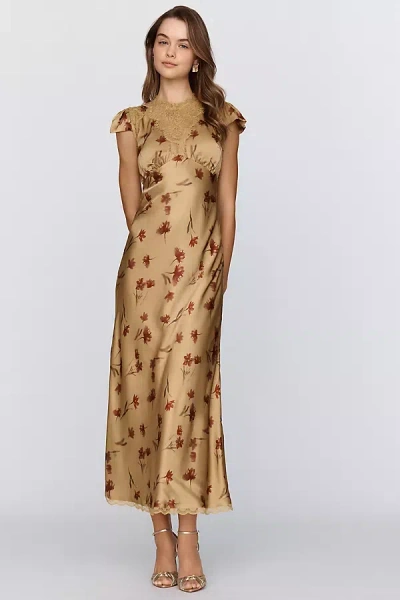 Bhldn Everly Satin Lace Maxi Dress In Orange