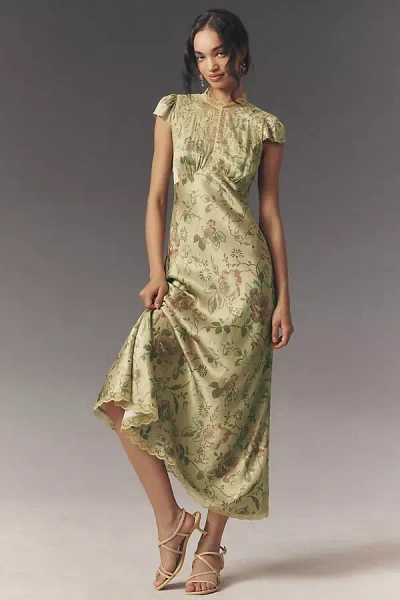 Bhldn Everly Satin Lace Maxi Dress In Green