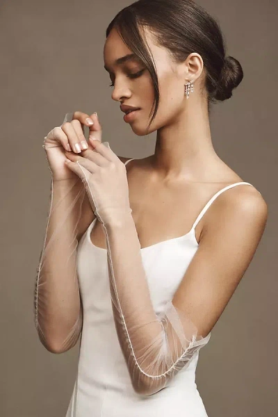 Bhldn Fingerless Ruched Tulle Gloves In White