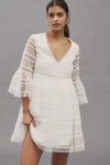 BHLDN FLARED-SLEEVE V-NECK SHEER LACE BABYDOLL MINI DRESS