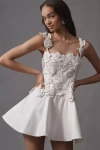 Bhldn Floral Appliqué Fit-and-flare Mini Dress In White