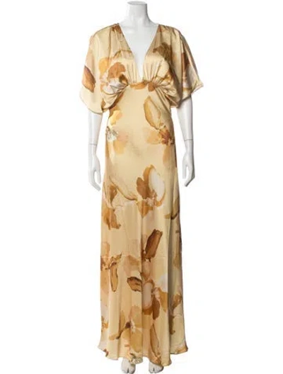 Pre-owned Bhldn Floral Print Long Dress In Yellow