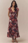 Bhldn Flutter-sleeve Plunging Maxi Dress In Multi