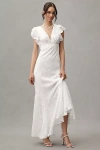 Bhldn Flutter-sleeve V-neck Floral Chiffon A-line Maxi Dress