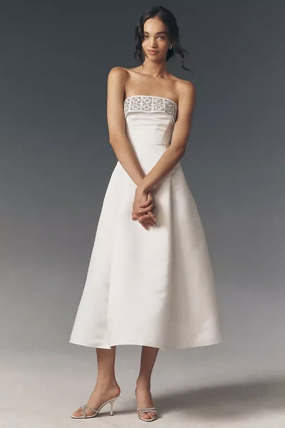 Bhldn Foldover Rhinestone Strapless Midi Dress In White