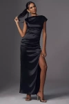 Bhldn Francesca High-neck Stretch Satin Maxi Dress In Black