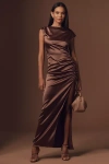 Bhldn Francesca High-neck Stretch Satin Maxi Dress