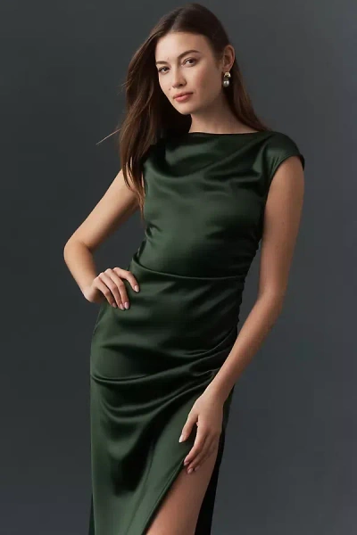 Bhldn Francesca High-neck Stretch Satin Maxi Dress In Green