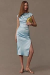 Bhldn Francesca High-neck Stretch Satin Midi Dress In Blue