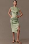 Bhldn Francesca High-neck Stretch Satin Midi Dress In Green
