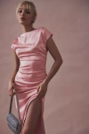 Bhldn Francesca High-neck Stretch Satin Midi Dress In Pink