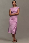 Bhldn Francesca High-neck Stretch Satin Midi Dress In Pink