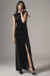 Bhldn Francesca High-neck Stretch Velvet Maxi Dress In Black