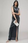 Bhldn Francesca High-neck Stretch Velvet Maxi Dress In Blue
