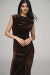 Bhldn Francesca High-neck Stretch Velvet Maxi Dress In Brown