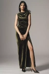Bhldn Francesca High-neck Stretch Velvet Maxi Dress In Green