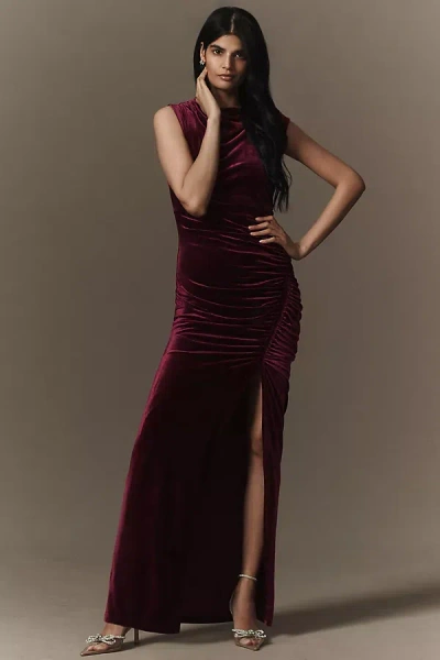 Bhldn Francesca High-neck Stretch Velvet Maxi Dress In Red