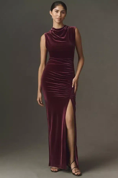 Bhldn Francesca High-neck Stretch Velvet Maxi Dress In Neutral