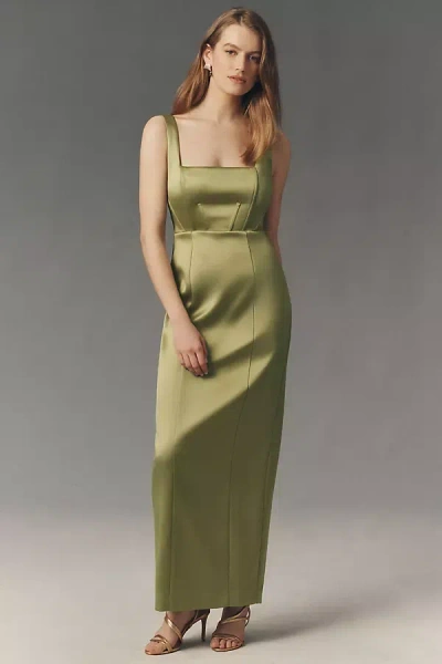Bhldn Gabby Sleeveless Square-neck Corset Maxi Dress In Green
