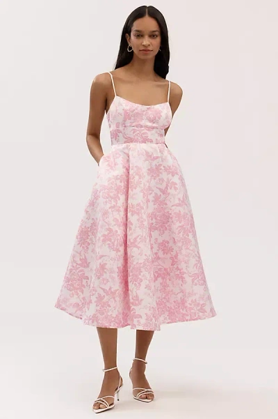 Bhldn Gabriella A-line Duchess Satin Midi Dress In Pink