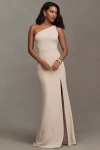 Bhldn Hallie One-shoulder Stretch Crepe Maxi Gown In Beige