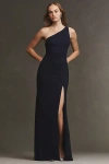 Bhldn Hallie One-shoulder Stretch Crepe Maxi Gown In Blue